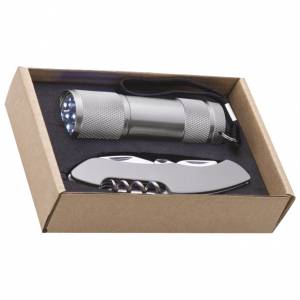 Svjetiljka ručna 9 LED+nož u EKO pakiranju Dover srebrna