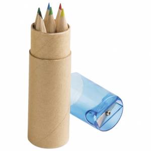 Boje drvene 6boja kratke+šiljilo plave