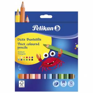 Boje drvene 12boja trokutaste Jumbo+šiljilo Pelikan 700160 (300001182) blister