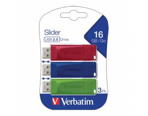 Memorija USB 3x16GB 2.0 Store'n'Go Slider Verbatim 49326 sortirano blister