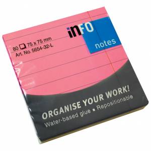 Blok samoljepljiv 75x75 mm crte 80L Global Notes 5654-32-L neon-rozi