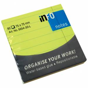 Blok samoljepljiv 75x75 mm crte 80L Global Notes 5654-33-L neon-zeleni