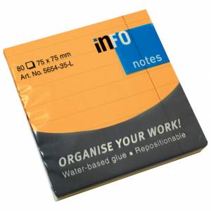 Blok samoljepljiv 75x75 mm crte 80L Global Notes 5654-35-L neon-narančasti