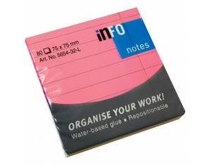 Blok samoljepljiv  75x75 mm crte 80L Global Notes 5654-32-L neon-rozi
