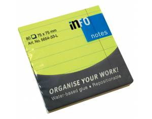 Blok samoljepljiv  75x75 mm crte 80L Global Notes 5654-33-L neon-zeleni