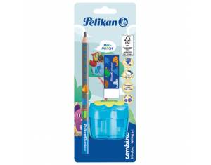 Olovka grafitna B Combino+gumica+šiljilo dvostruko sa spremnikom Pelikan 811217 blister!!