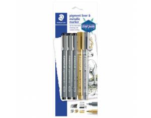 Set flomaster liner pigment+marker metallic Design Journey pk5 Staedtler 308 SBK3P3 blister