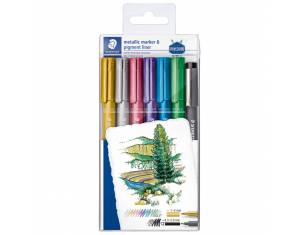 Marker nepermanentni 1-2 mm pk6 Metallic i pigment liner Design Journey Staedtler 8323-SWP6P blister