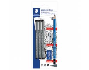 Set flomaster liner pigment pk3+olovka grafitna+šiljilo+gumica Design Journey Staedtler 308 SBK3P