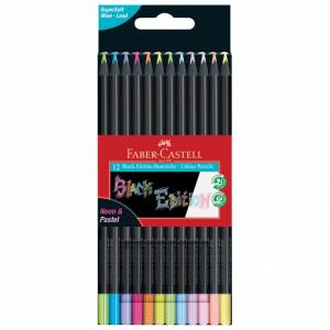 Boje drvene 12boja trokutaste Black Edition neon+pastel Faber-Castell 116410 blister