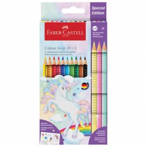Boje drvene 10boja Grip 2001+3boje drvene Sparkle pastel Unicorn Faber Castell 201542 blister