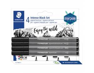Set Pigment Art Intense Black pk4 Design Journey Staedtler 37 BK4-1 blister!!