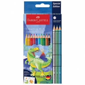 Boje drvene 10 boja Grip 2001 + 3 boje drvene metalic Dino Faber Castell 201545 blister