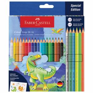 Boje drvene 18 boja Grip 2001 + 6 boja drvenih metalic i neon Dino Faber Castell 201546 blister