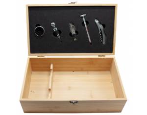 Set - kutija za vino za 2 boce + pribor 5 dijela - bambus kutija