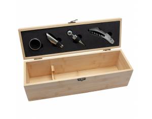 Set - kutija za vino za 1 bocu + pribor 4 dijela - bambus kutija