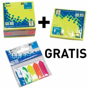 Blok samolj.kocka 75x75 mm +Blok samolj.75x75 mm neon + GRATIS Zastavica 12x44 mm 5boja GLN.