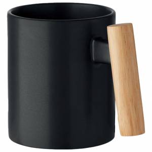 Šalica keramička 320ml Crenate sa drvenom drškom crna