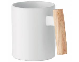 Šalica keramička 320ml Crenate sa drvenom drškom bijela