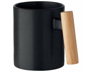 Šalica keramička 320ml Crenate sa drvenom drškom crna